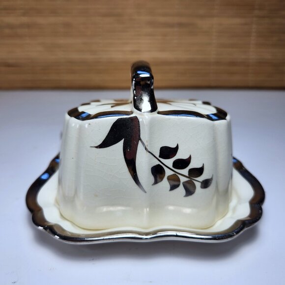 Antique Cheese Cloche Lancaster & Sandland Server Hand Painted Silver Lustre - Picture 4 of 9